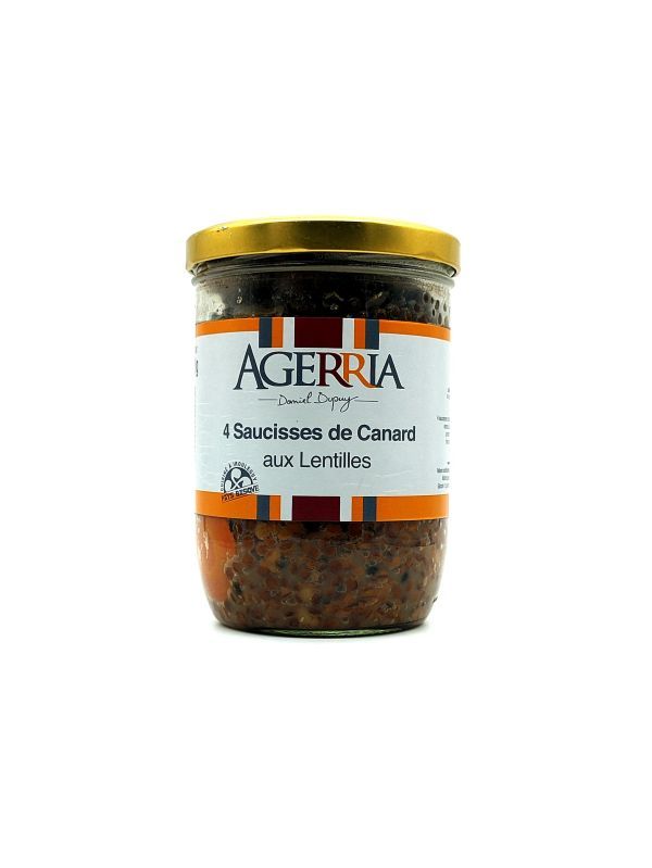 4 saucisses de canard aux lentilles